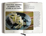 Chèvre frais, allumettes de pommes Granny et huile au vert Matcha